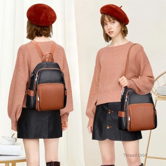 Genuine Leather Convertible Backpack Shoulder Bag Women\'s Medium Size main image 4